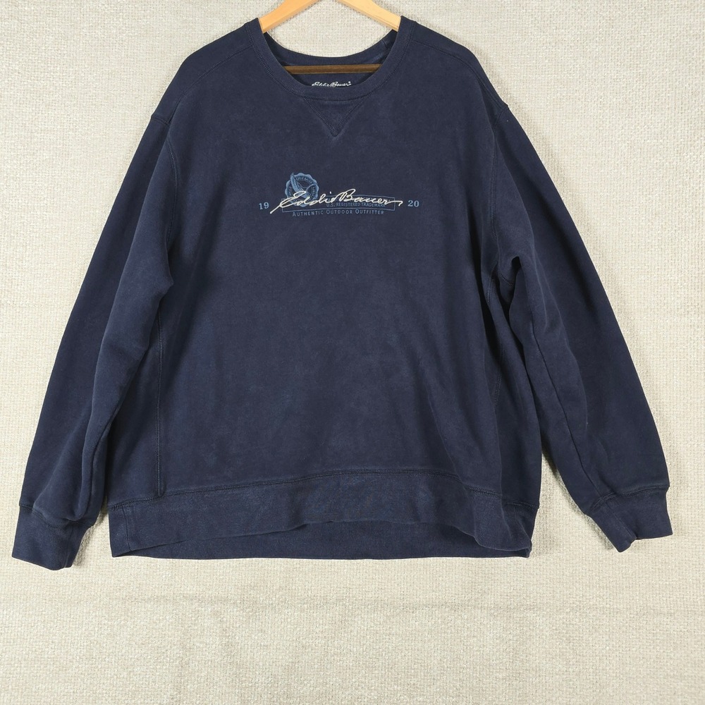 Eddie Bauer Mens XXL Navy Blue Graphic Crewneck Sweatshirt‎ Outdoor Outfitter